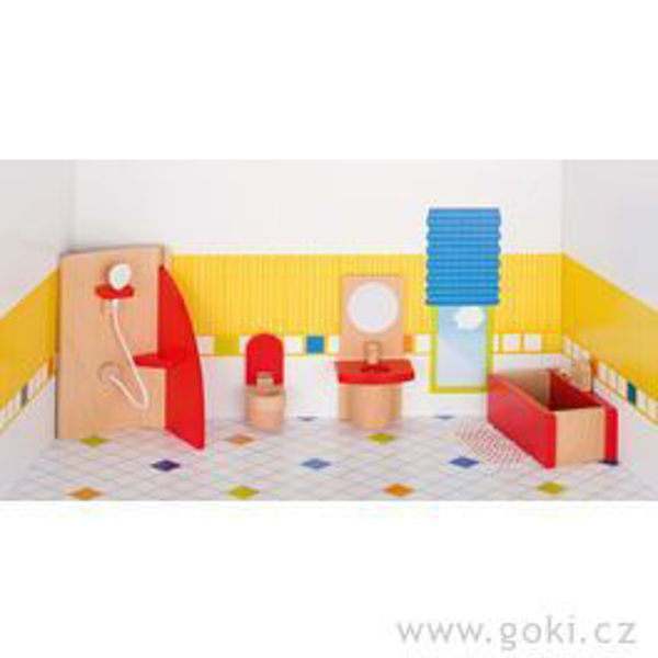 Obrázek Domeček pro panenky - koupelna BASIC, 5 dílů Goki - POŠKOZENÁ KRABICE